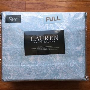 Ralph Lauren Full Sheet Set Paisley White Teal